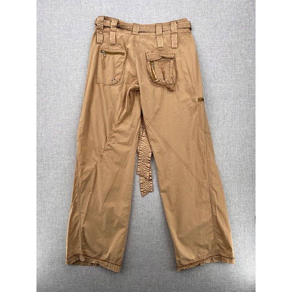 VTG Y2K Abercrombie & Fitch Wide Leg Paratrooper Cargo Pants Women 4 Tan Satin - Picture 11 of 14